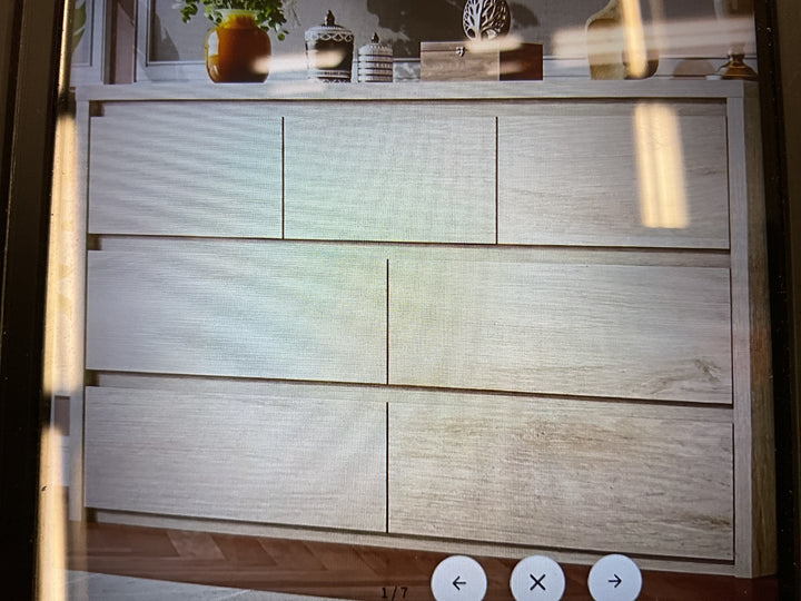 Garvee Modern 7 drawer dresser for bedroom- wide chest of drawers, light yellow wood grain, Retail $199.99