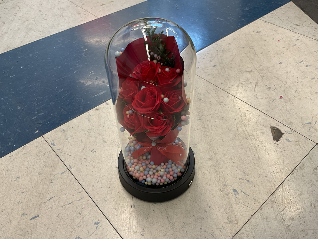 Glass Rose Set With Lights