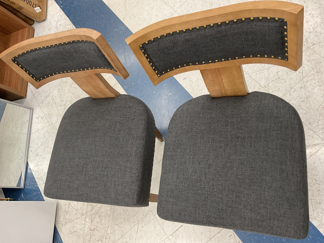 Guyou Mid Century Modern Dining Set of 2, Farmhouse linen Upholstered metal nailhead trim kitchen chairs with curved backrest