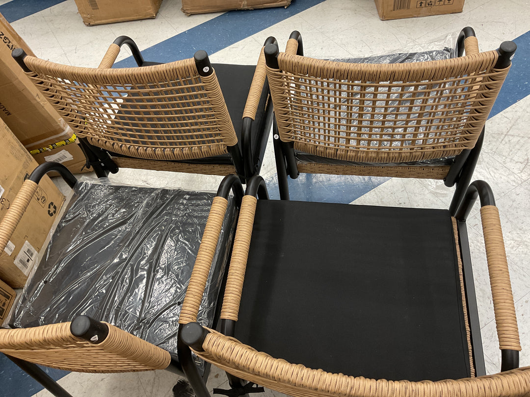 GARVEE Outdoor Dining Chair set of 4 black powder and brown rattan, Retail $276.79