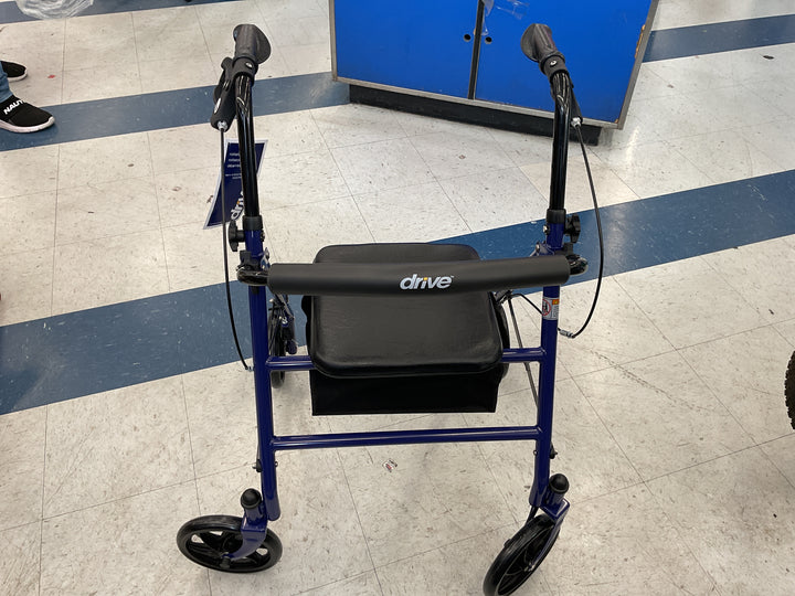 Drive Medical Rollator Walker with Seat - Stable Mobility Support - Height Adjustable - Durable Steel Frame Construction - Smooth 7.5" Wheels - Foldable - 350 Lb Limit - Blue Retail $53.99