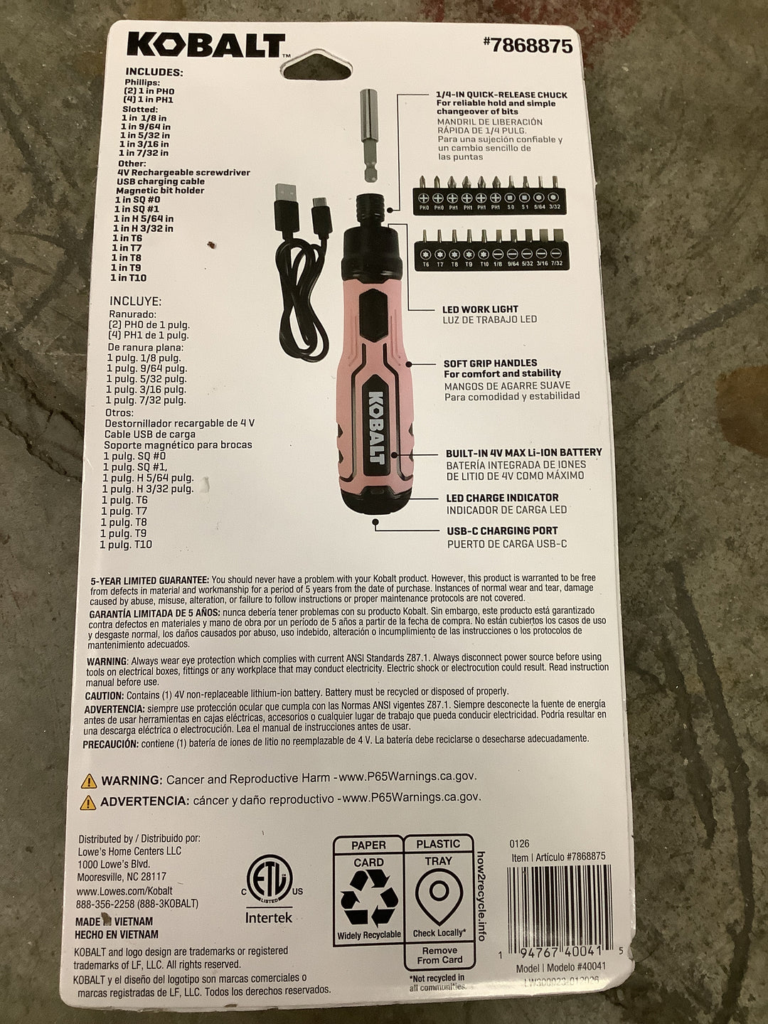 KB PINK 4V CORDLESS SCREWDRIVER