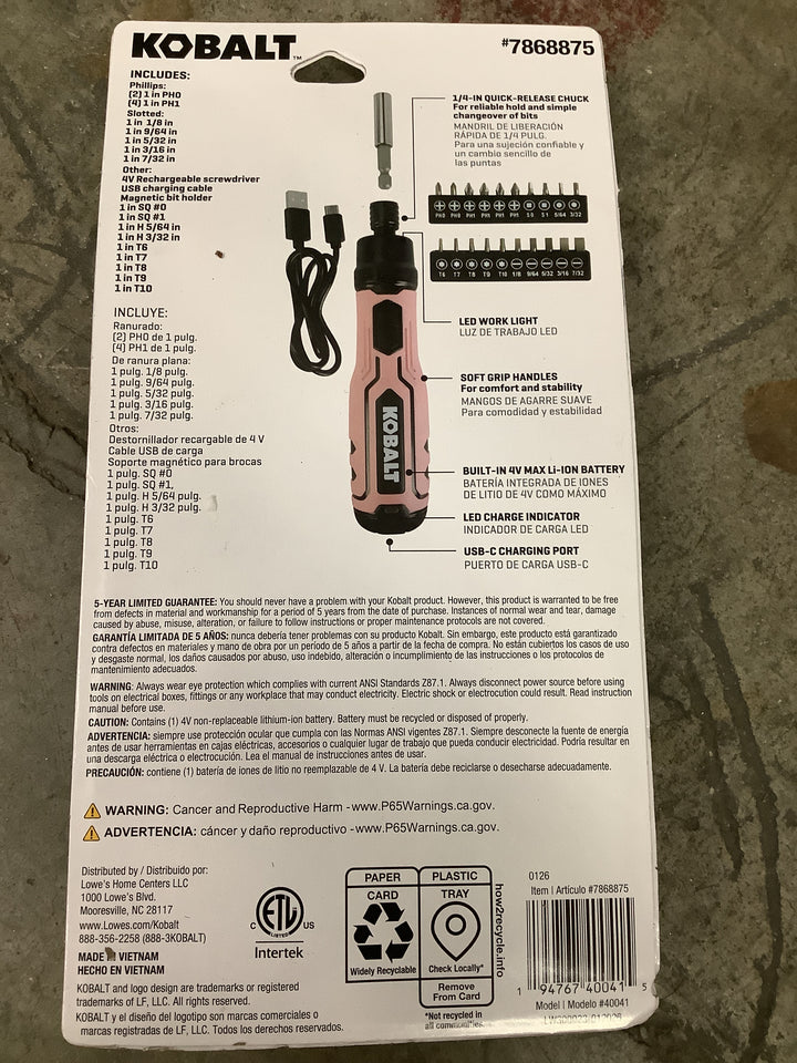 KB PINK 4V CORDLESS SCREWDRIVER