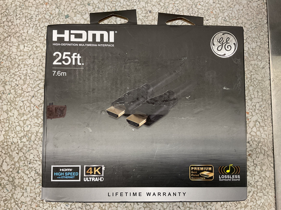 GE 25ft 4K HDMI 2.0 Cable with Ethernet  Gold-Plated Connectors  Black  48723