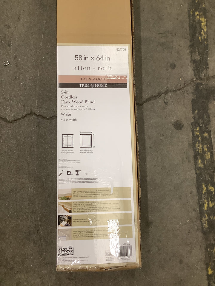 Trim at Home 2-in Slat Width 58-in x 64-in Cordless White Faux Wood Room Darkening Horizontal Blinds
