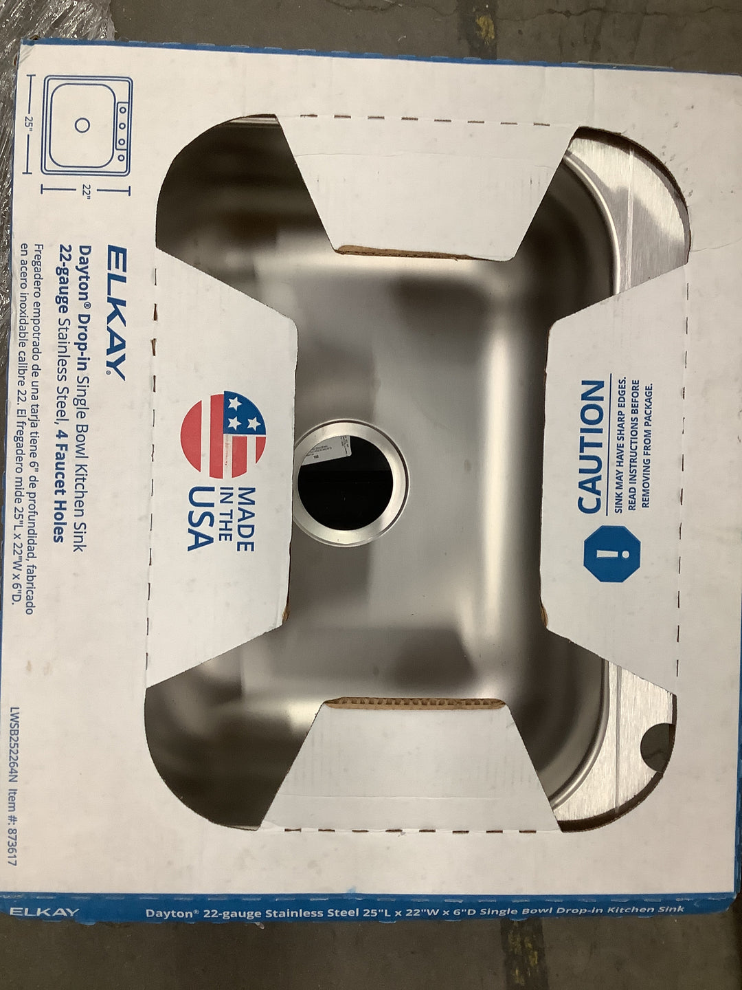 KNG 25-INX22-IN SS 6-IN 22G SINK