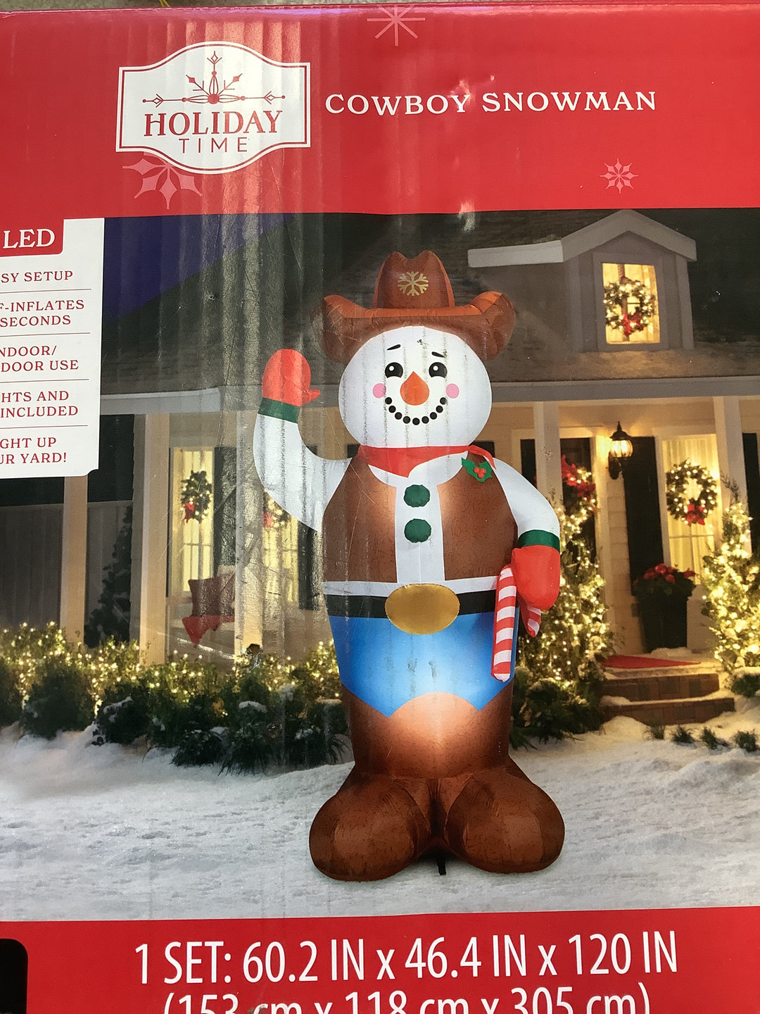 the Holiday Time 10 ft Cowboy Snowman Christmas Airblown Yard Inflatable