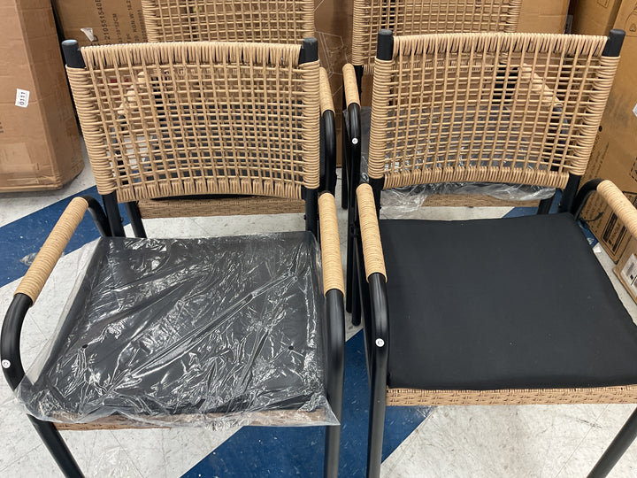 GARVEE Outdoor Dining Chair set of 4 black powder and brown rattan, Retail $276.79
