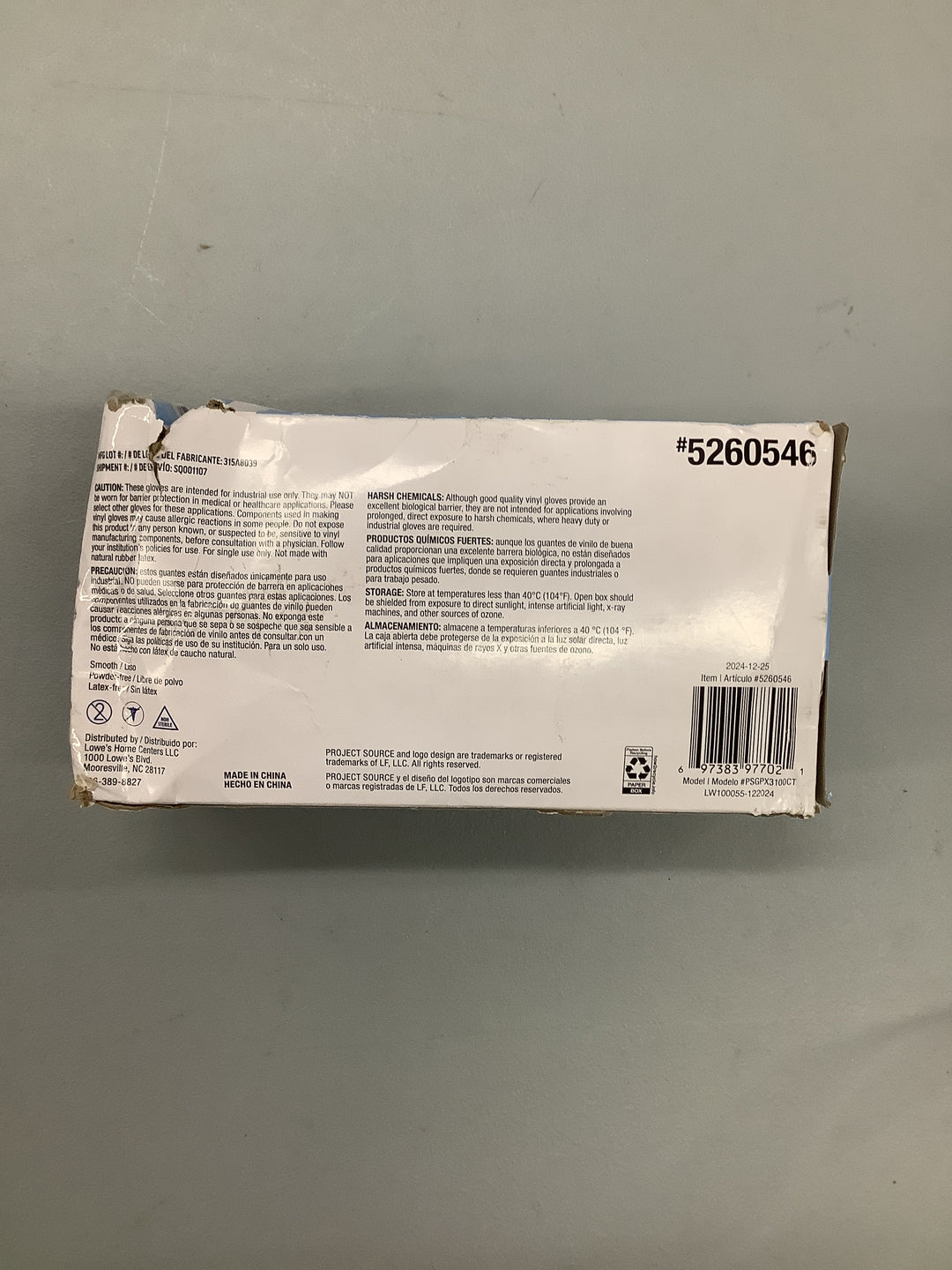 PS 100-CT DISPOSABLE VINYL GLOVE