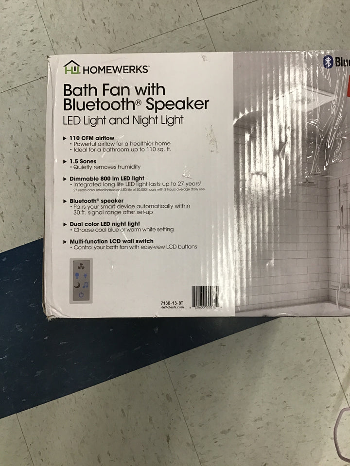 Homewerks Bath Fan with Bluetooth Speaker - LED Light and Night Light
