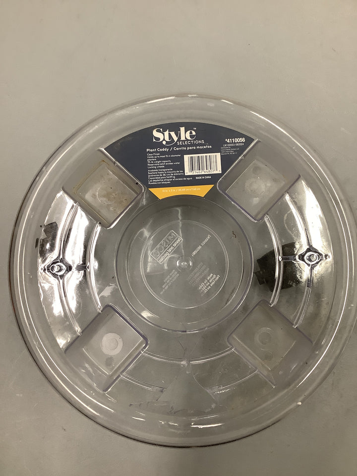 12-IN CLEAR PLASTIC PLANT CADDY (DAMAGED)