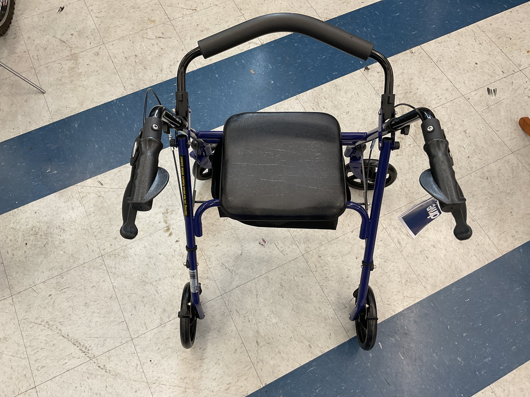 Drive Medical Rollator Walker with Seat - Stable Mobility Support - Height Adjustable - Durable Steel Frame Construction - Smooth 7.5" Wheels - Foldable - 350 Lb Limit - Blue Retail $53.99