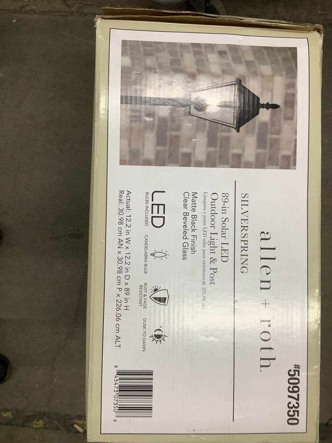 Allen + Roth 89” solar led outdoor light and post