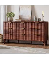 Fluted 9 Drawer Dresser for Bedroom, 54"W Wooden Large Long Chest of Drawer | Mid Century Modern 9 Drawer Dresser , Faux Marble Top, Smooth Slides , Metal Handles, Fluted Dressers for Bedroom, color may not be exact