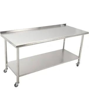 Garvee 72"L x 30"W x 35"H Stainless Steel Table for Prep & Work, Commercial Kichen Work Table with Caster Wheels and Backsplash, Heavy Duty Food Prep Table with Hooks for Warehouse, Garage, Outdoor