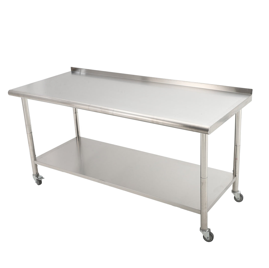 Garvee 72"L x 30"W x 35"H Stainless Steel Table for Prep & Work, Commercial Kichen Work Table with Caster Wheels and Backsplash, Heavy Duty Food Prep Table with Hooks for Warehouse, Garage, Outdoor