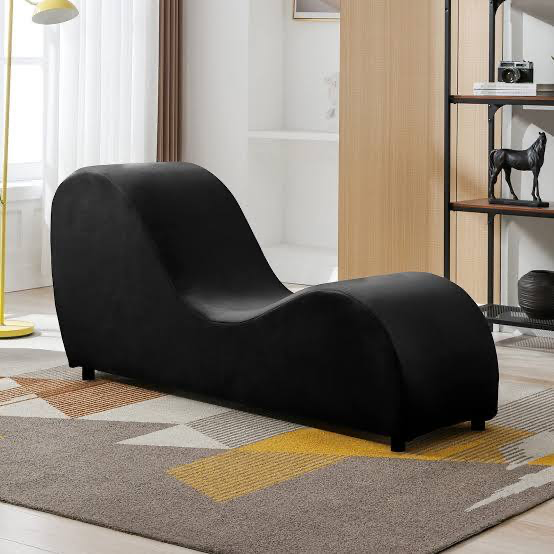 Mjkone Velvet Yoga Chaise Lounge Curved Ergonomic Indoor Chair (Black)