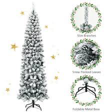 Costway 7.5-Foot Unlit Hinged Snow-Flocked Artificial Pencil Christmas Tree