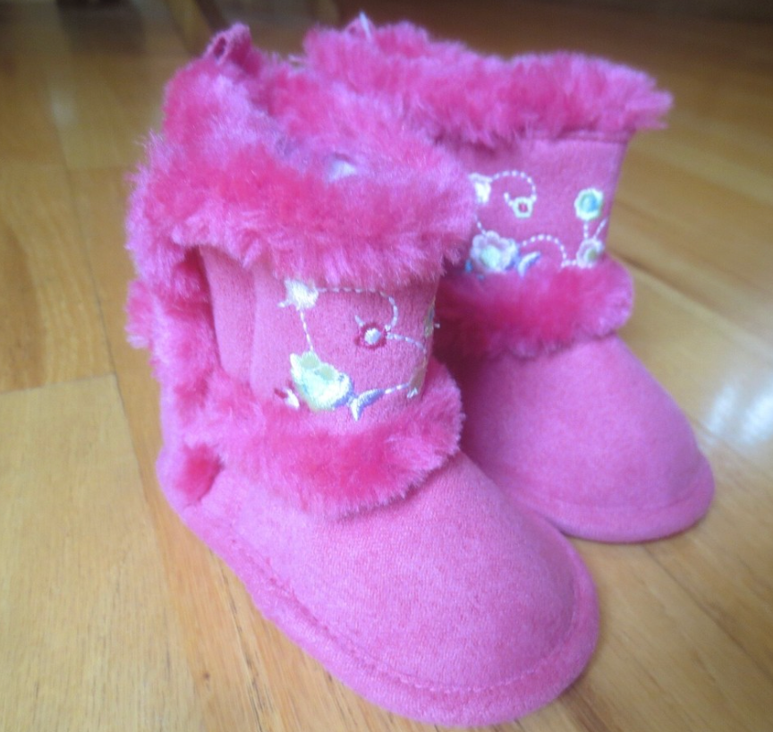 eBay Baby Boots - Fur Trim, Pink, Wing Detail