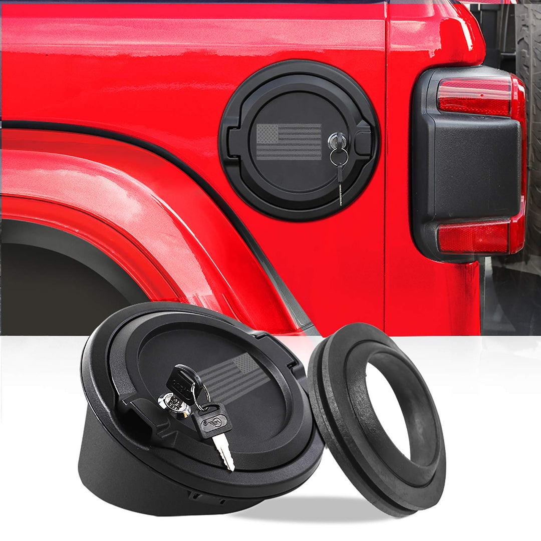 JeCar Fuel Filler Cover Locking Gas Tank Door Aluminum Alloy Gas Cap Cover Exterior Accessories Compatible with Jeep Wrangler 2018-2024 JL JLU, US Flag