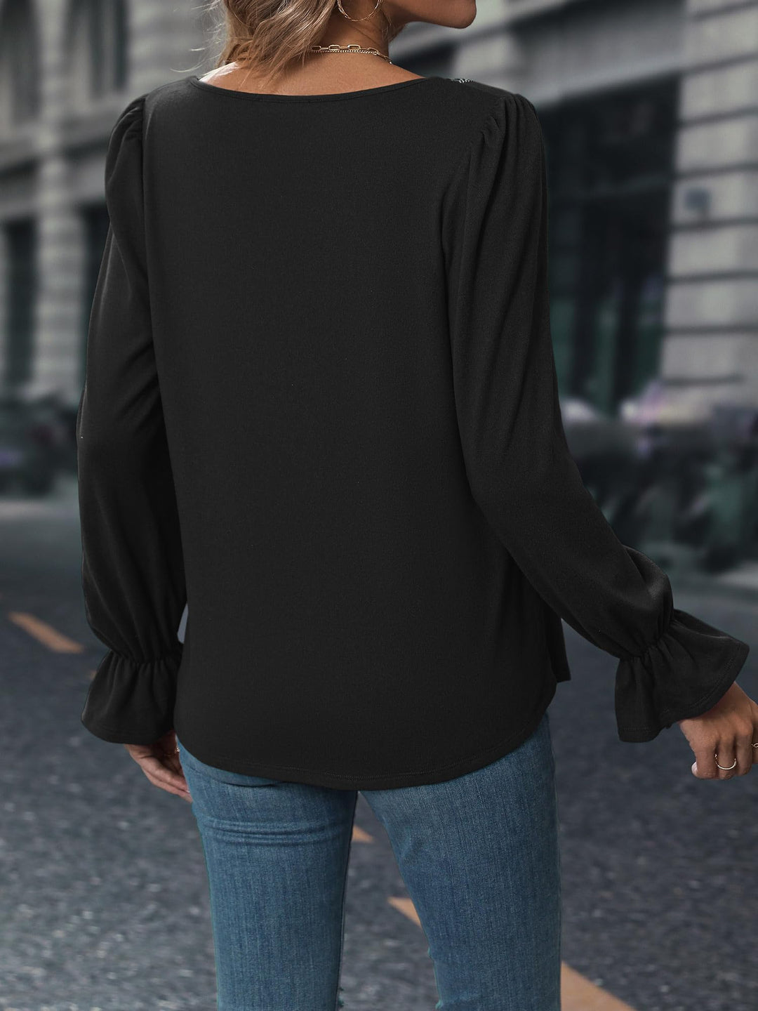 Loemes Fall Tops for Women 2023 Trendy, Womens Blouses Dressy Casual,Smocked Peasant Blouses for Women, Tunic Tops for Women Loose Fit Dressy Black Large Retail $26.00