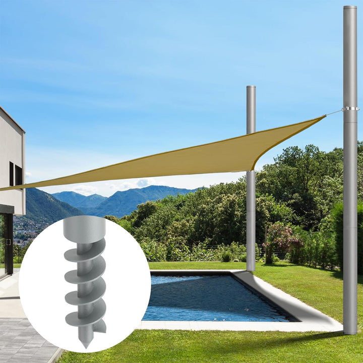 Shade Sail Poles, 12Ft Sun Shade Sail Poles with Spiral Drill Bit, Heavy Duty Shade Sail Post with D-Clamp for Garden Yard Backyard, 2 Pack