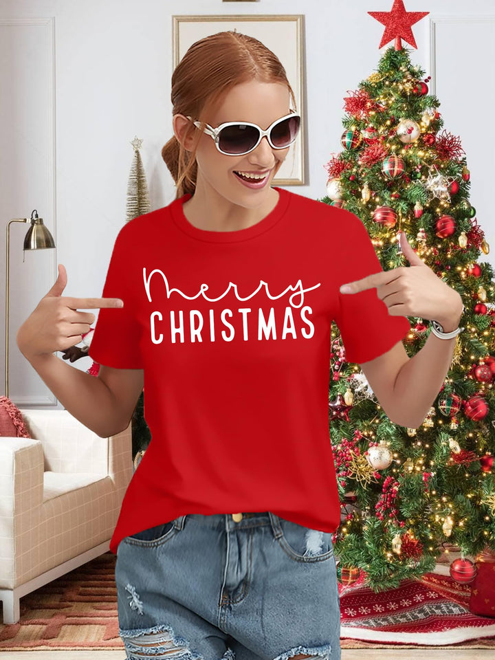 Christmas Shirts Women Merry and Bright Tshirts Xmas Graphic Print Short Sleeve Bleached Tees Holiday Top Retail $17.00