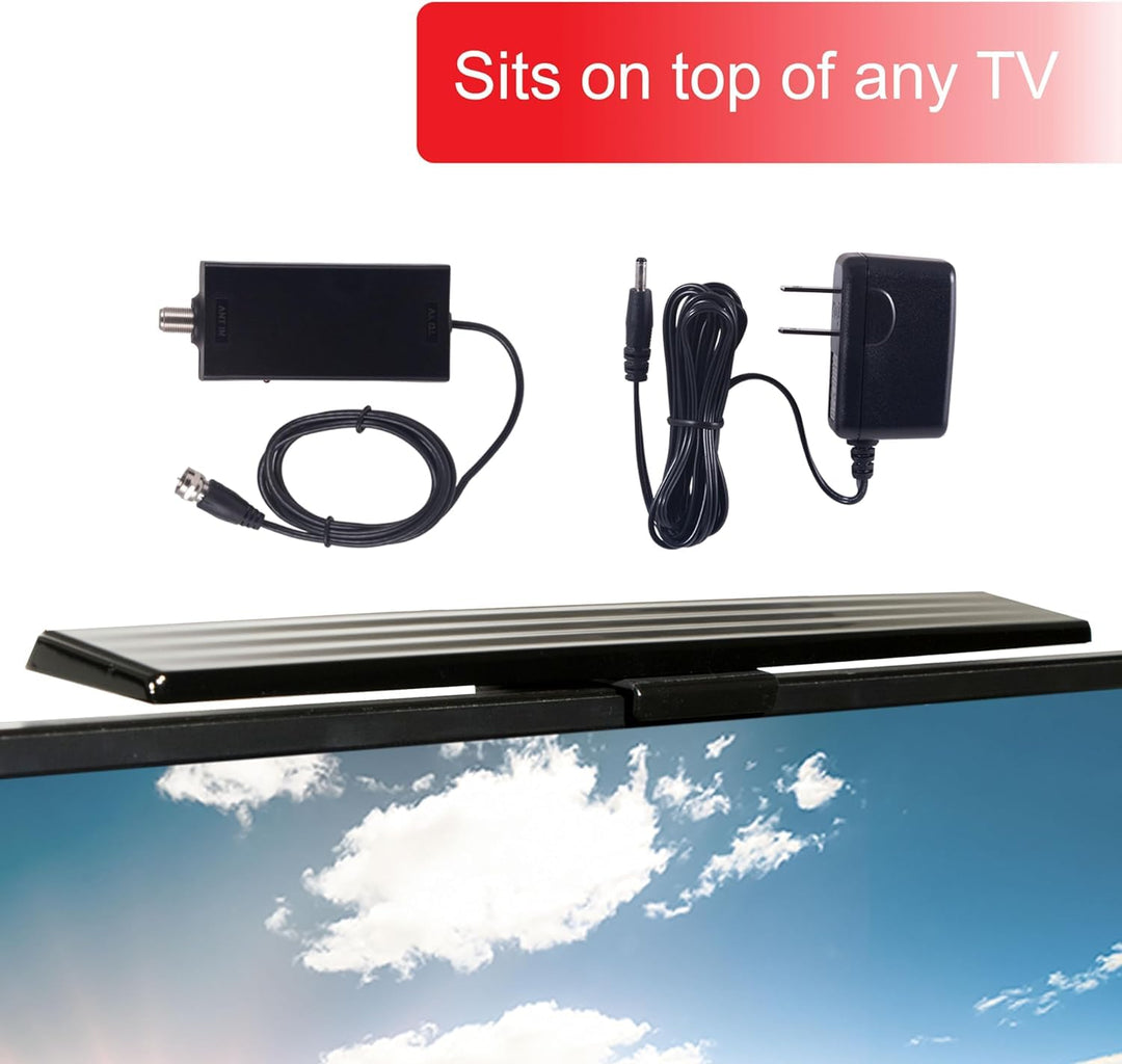 GE Hover Amplified HD Digital TV Antenna, Long Range Smart TV Antenna, Easy Mount on Top Design, Supports 4K 1080P HDTV VHF UHF, Indoor Amplified Signal Booster, 5ft Coax HDTV Cable/AC Adapter, 37075
