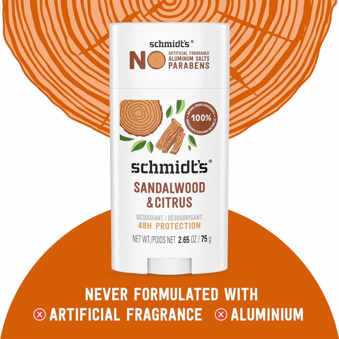 Schmidt's Aluminum-Free Vegan Deodorant Sandalwood & Citrus for Women and Men, with 24 Hour Odor Protection, Natural Ingredients, Cruelty-Free, 2.65 oz Retail $8.00