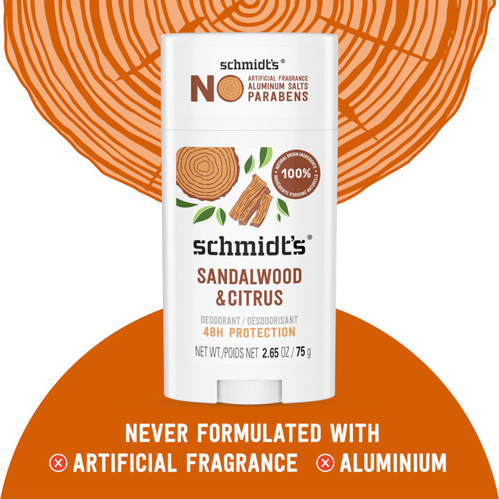 Schmidt's Aluminum-Free Vegan Deodorant Sandalwood & Citrus for Women and Men, with 24 Hour Odor Protection, Natural Ingredients, Cruelty-Free, 2.65 oz Retail $8.00