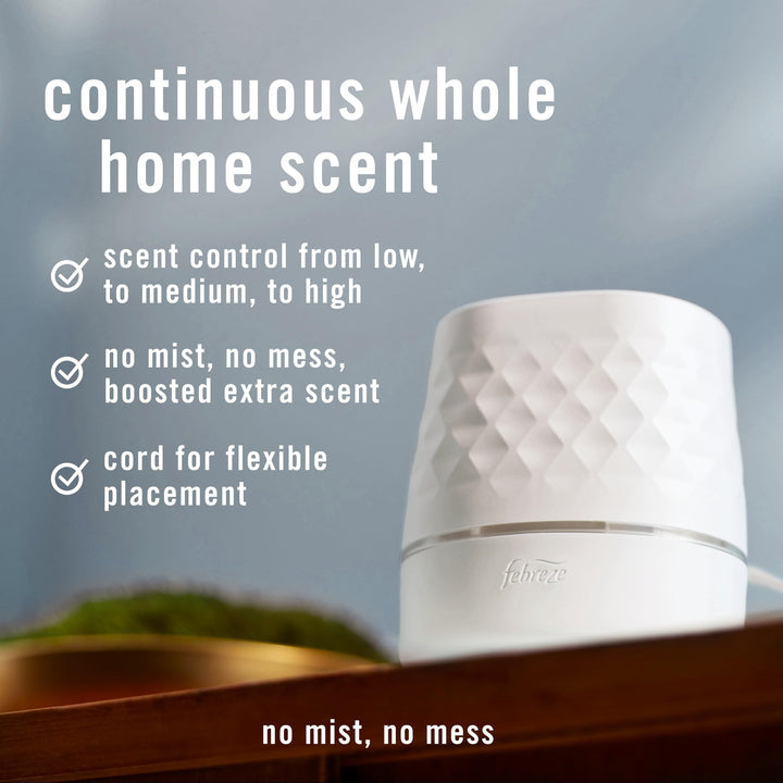 Febreze Plug Scent Booster in White, Continuous Scent Device Oil Diffuser, Compatible with Febreze Air Freshener Plug in Refills