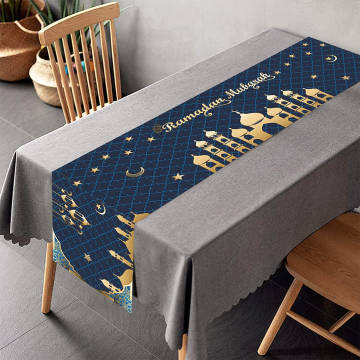 Ramadan Mubarak Table Runner Table Decorations - Ramadan Mosque Lantern Islamic Happy Ramadan Mubarak 2025 Party Supplies Decorations, 13.8x71 inches