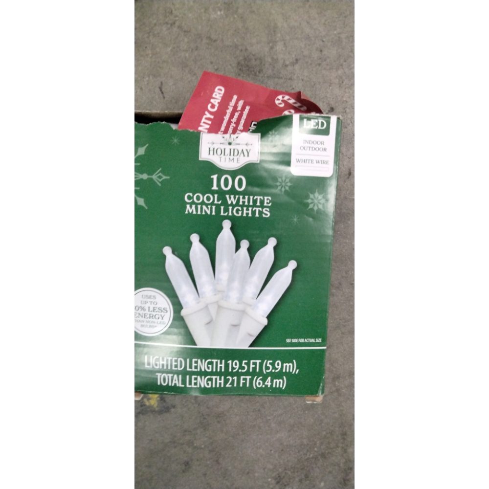 Holiday Time 100 Cool White Mini Lights - LED, Indoor/Outdoor, White Wire Retail $10.00