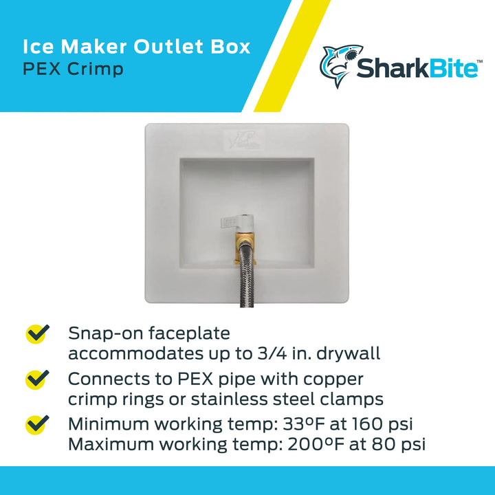 SharkBite 1/2 x 1/4 Inch Compression PEX Crimp Ice Maker Outlet Box, 25740