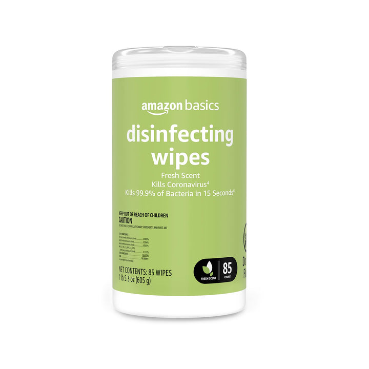Amazon Basics Disinfecting Wipes, Fresh Scent, Sanitizes/Cleans/Disinfects/Deodorizes, 85 Count