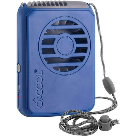O2COOL Portable Neck Personal Travel USB Battery Powered Adjustable Lanyard Cooling Fan Blue