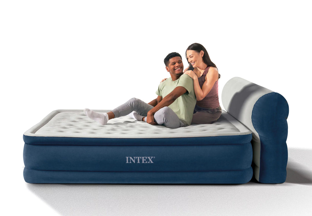 Intex Dura-Beam Deluxe Ultra Plush Headboard Air Bed with Built-in Pump (18  Mattress Height) - Queen