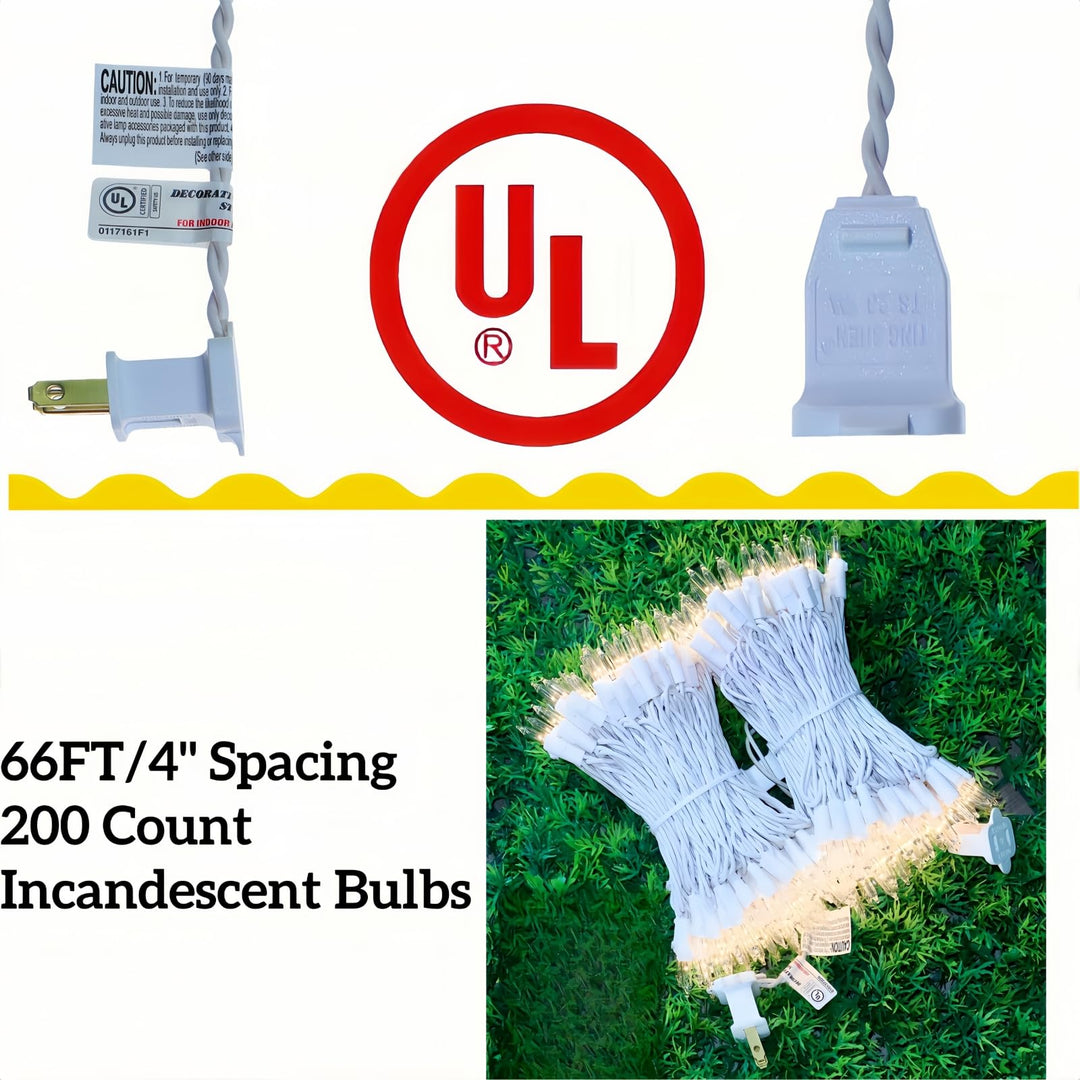 JinBest 200 Clear Bulbs White Wire Christmas Lights, Commercial Grade Decorative Lighting String Pack of 2 Sets 100 Light, for Indoor Outdoor Party, Garden, Patio.