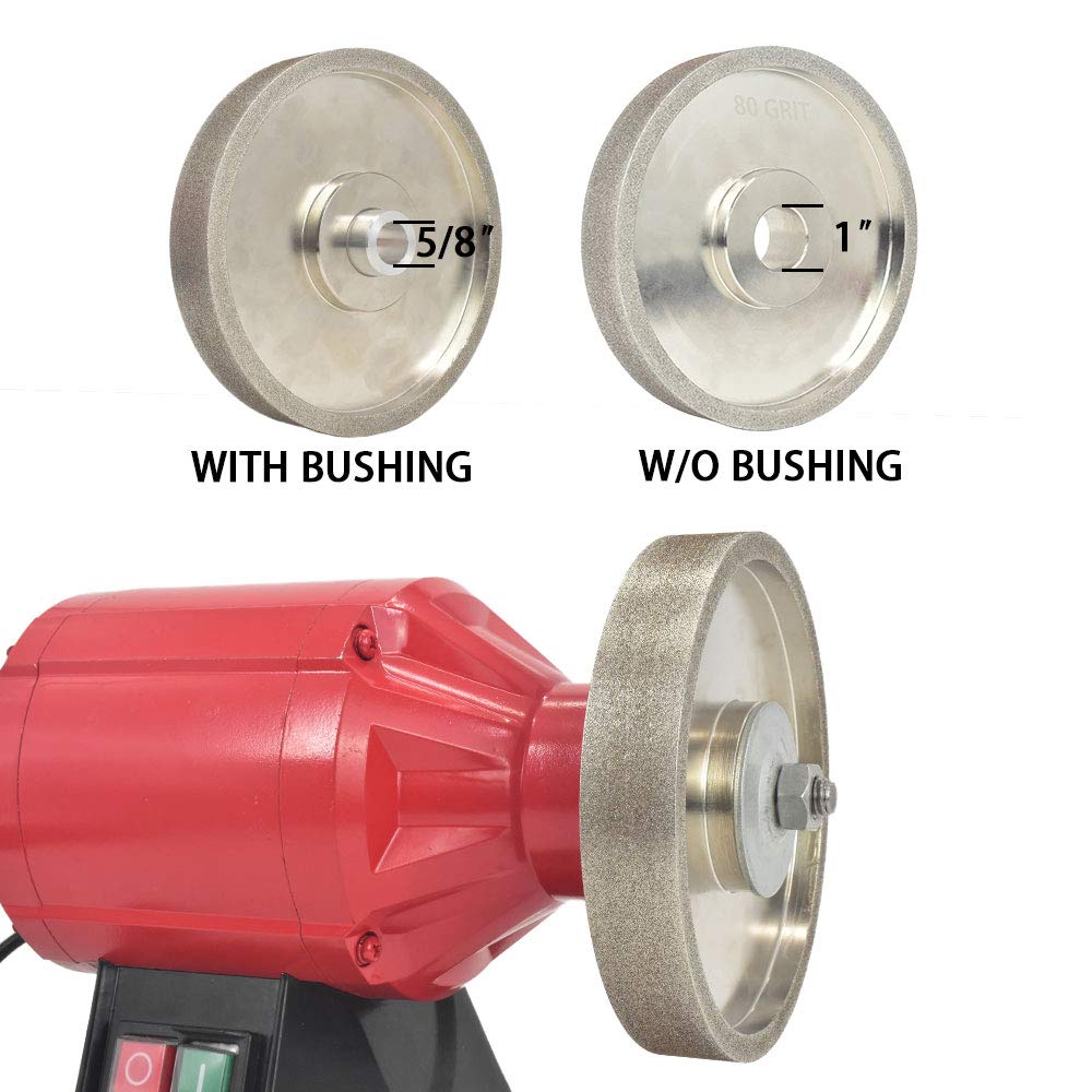 SCOTTCHEN CBN Grinding Wheel 6â€ x 1" Wide x 1" Arbor (with 1" to 5/8" Bushing) Grit# 80 for Sharpening High-Speed Steel (HSS) Tools with Aluminum Reducing Bushing Adaptor - 1Pack