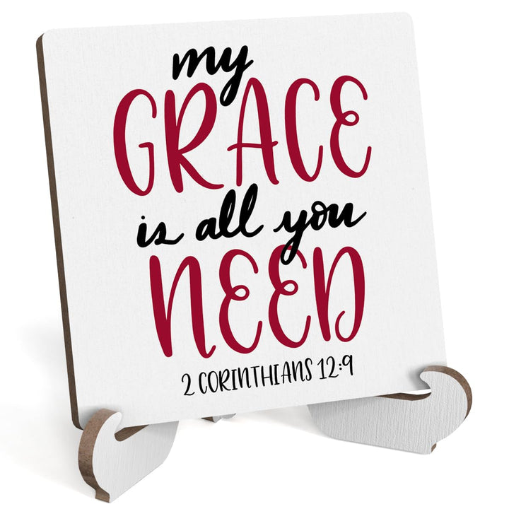 Bible Verse Table Desk Decor Inspirational Rustic Christian Wood Sign Plaque with Wooden Stand, Motivational Religious Positive Vintage Decor for Tabletop Desktop Shelf Shelves Countertop Laundry Room