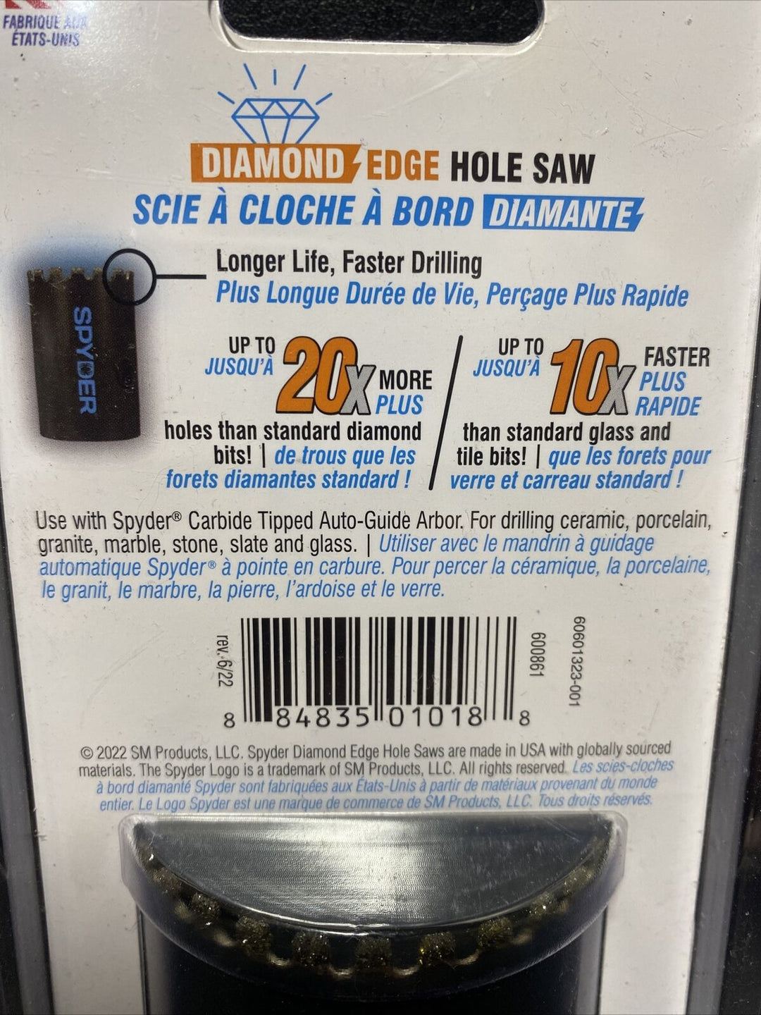 Spyder 2-1/2" Diamond Edge Non-Arbored Hole Saw 600861