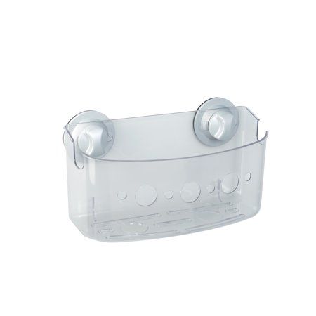 Clear Large Suction Shower Storage Basket  1 Shelf  Plastic  No Tools  Mainstays Power Grip Suction