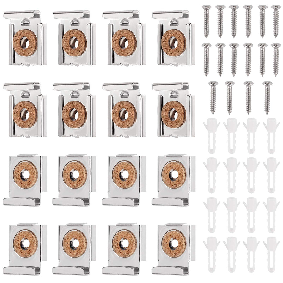 Kamtop 16 PCS Spring Loaded Mirror Hanger Clips, Unframed Mirror Holder Clips Set, Metal Mirror Wall Mounting Clips with Rawl Plugs and Screws (4 Sets)