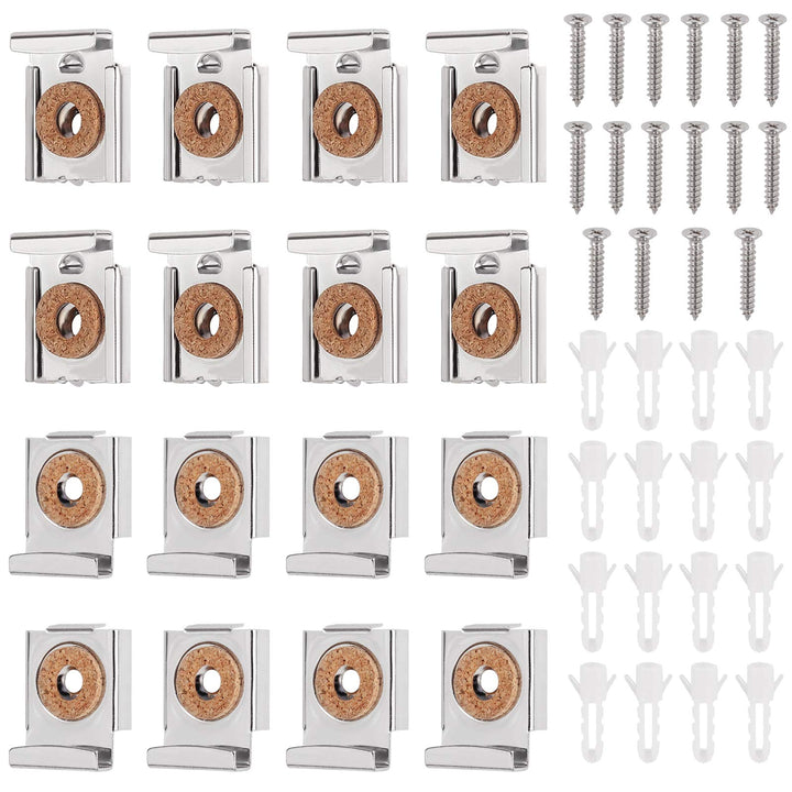 Kamtop 16 PCS Spring Loaded Mirror Hanger Clips, Unframed Mirror Holder Clips Set, Metal Mirror Wall Mounting Clips with Rawl Plugs and Screws (4 Sets)