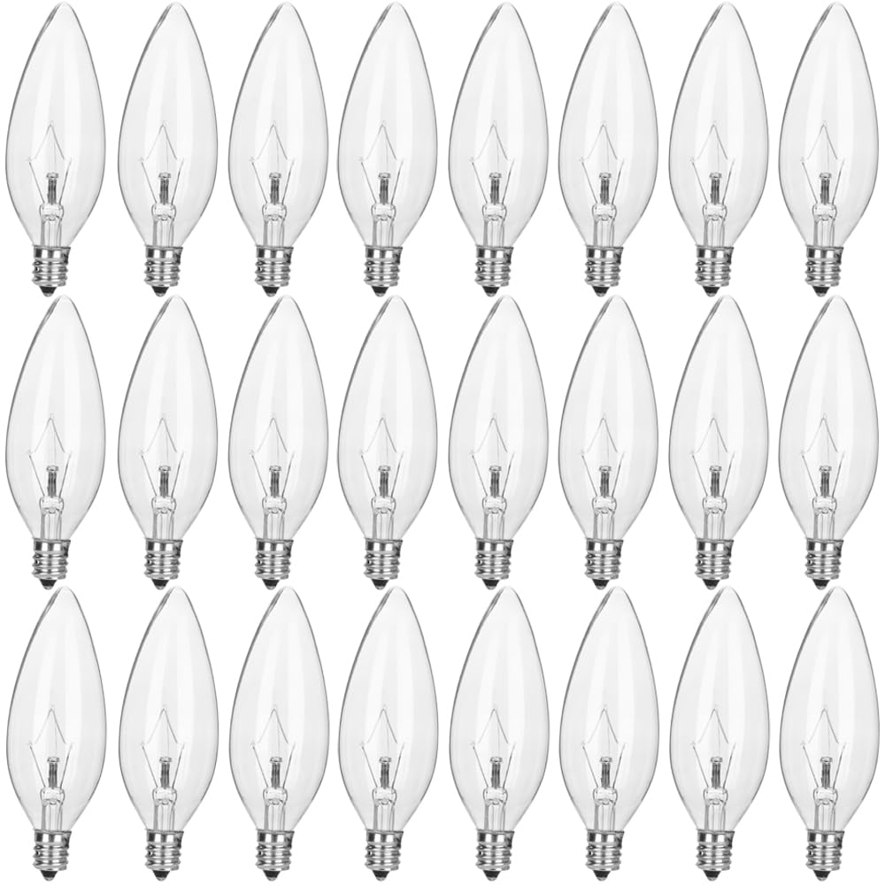 haraqi 24 Pack 40W 120V Candelabra Base B10 CTC Decorative Clear Dimmable Light Bulbs,Transparent Candle Light Bulbs for Chandeliers, Ceiling Fan Lights, Pendants, Fireplace, Appliance Light