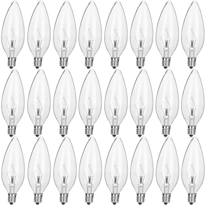 haraqi 24 Pack 40W 120V Candelabra Base B10 CTC Decorative Clear Dimmable Light Bulbs,Transparent Candle Light Bulbs for Chandeliers, Ceiling Fan Lights, Pendants, Fireplace, Appliance Light