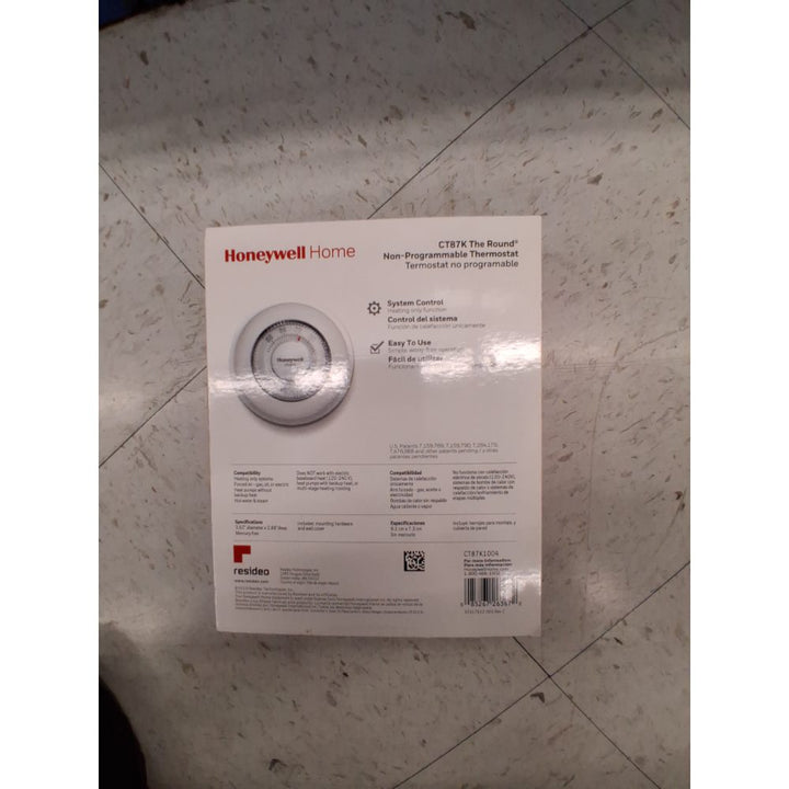 Honeywell Home CT87K1004 The Round Heat Only Manual Thermostat,Large,White,Large
