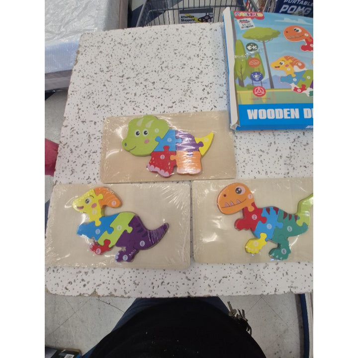 M-Aker Wooden Dinosaur Puzzle, 3-in-1, Ages 2+