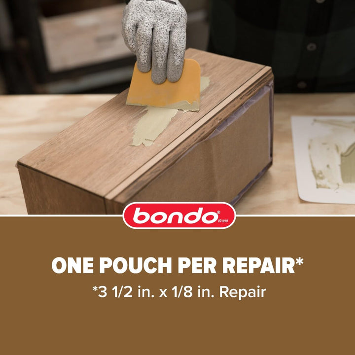 bondo Wood Filler Ready Mix Pouches, Contains 2 Wood Filler Pouches 2 oz with 2 Hardners and 1 Spreader, Repairs Chips and Cracks in Wood, Sandable, Paintable, and Stainable (WF-2PK-ES)