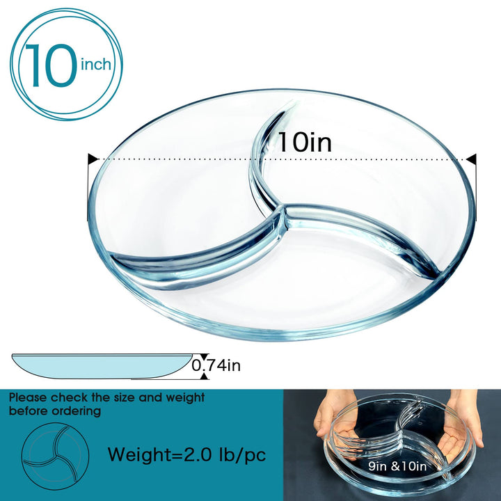 Nutriups Divided Square Glass Plate with 5 Compartments, Set of 2, 10 Inch